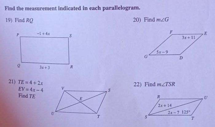 Parallelogram find indicated measurement each