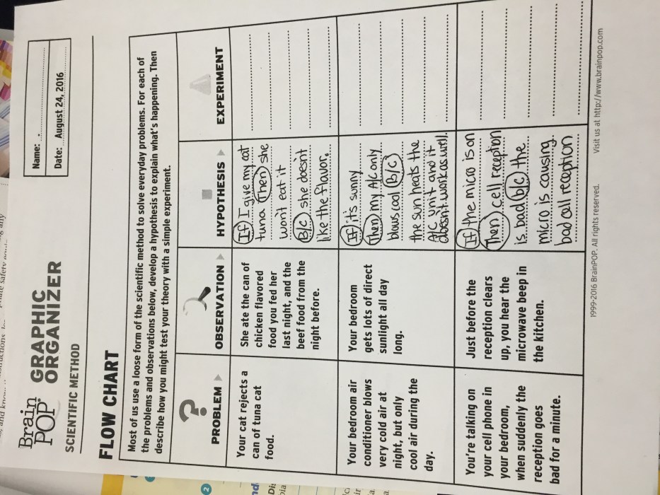 Brainpop scientific method worksheet order of events